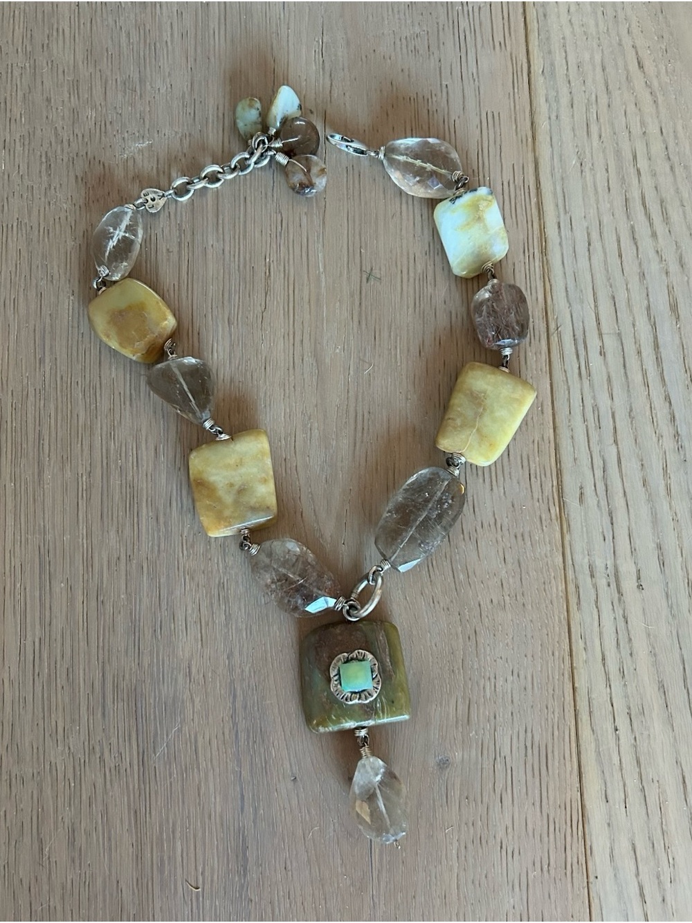 Handcrafted Yellow and Brown Beaded Pendant Necklace